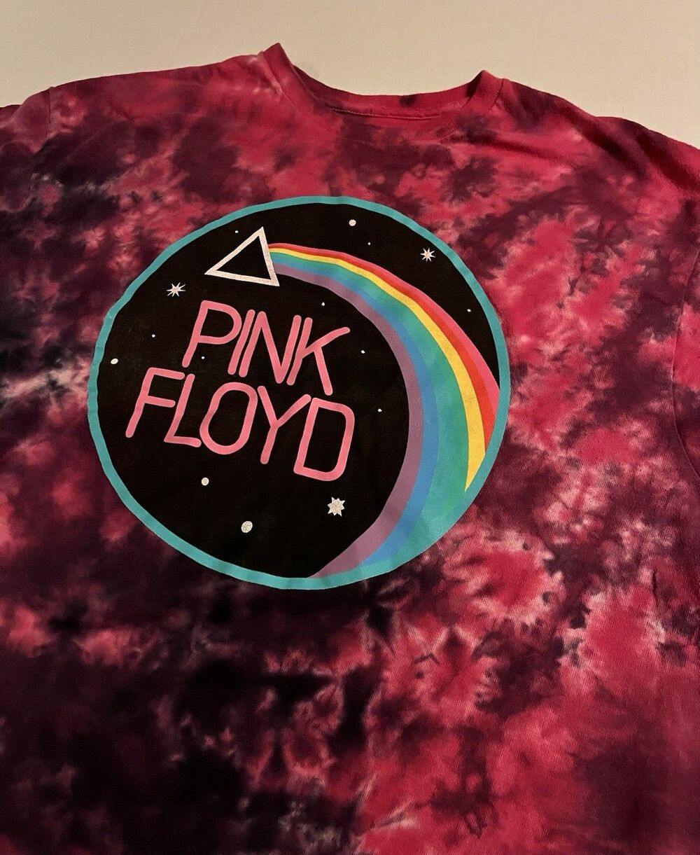 Pink Floyd Band Logo Tie Dye T-Shirt LARGE Moon Wall Music Tour Concert Rock